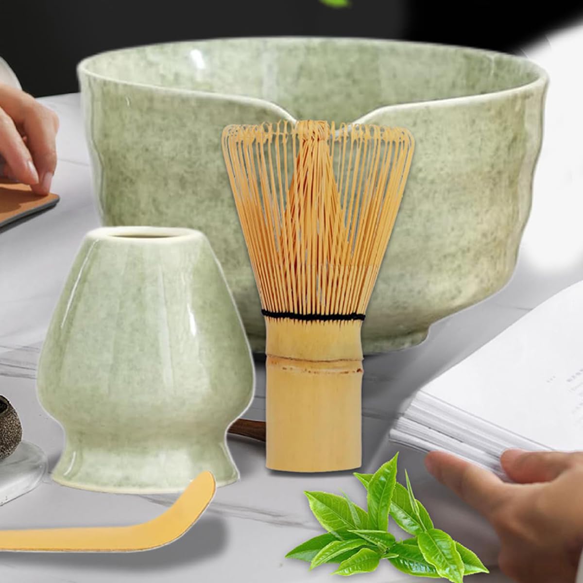 Amazon｜百本立 茶せん 茶道具 茶筅立て 茶杓 茶さじ 抹茶碗 4点セット